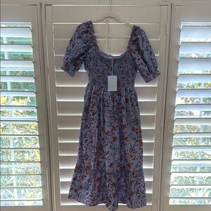 Hill House Blue and Orange Floral Midi Dress